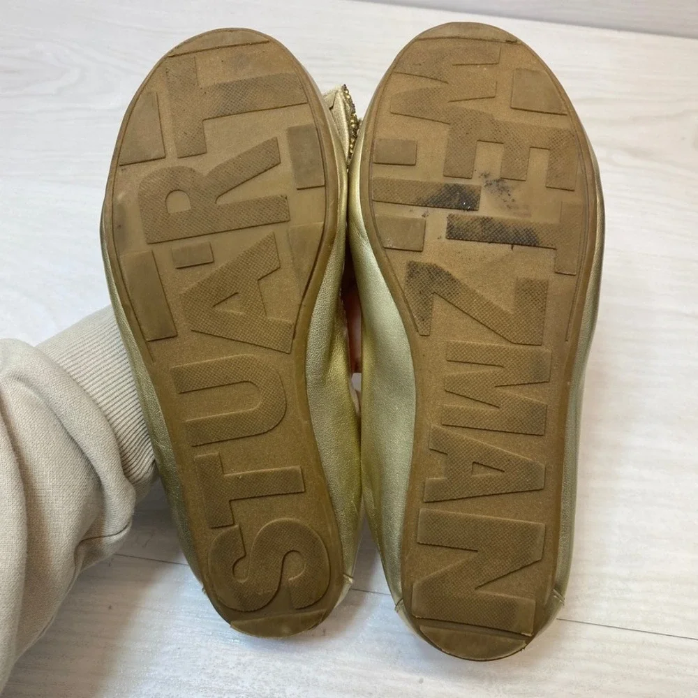 Stuart Weitzman Girls 4 Ballet Flats Fannie Chainbow Gold Rhinestone Party Shoes